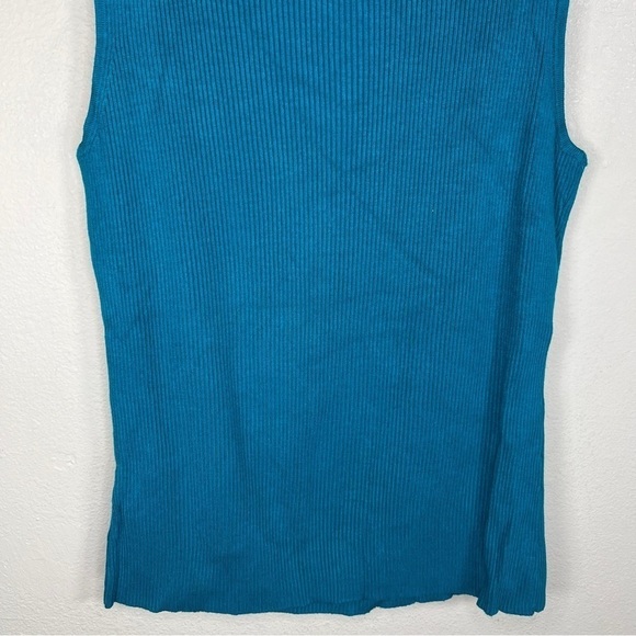 MEDIUM RUBY RD TEAL BLUE BEADED RIBBED KNIT TANK SLEEVELESS STRETCH - Picture 7 of 9